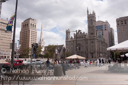 Looking towards churches near Philadelphia City Hall